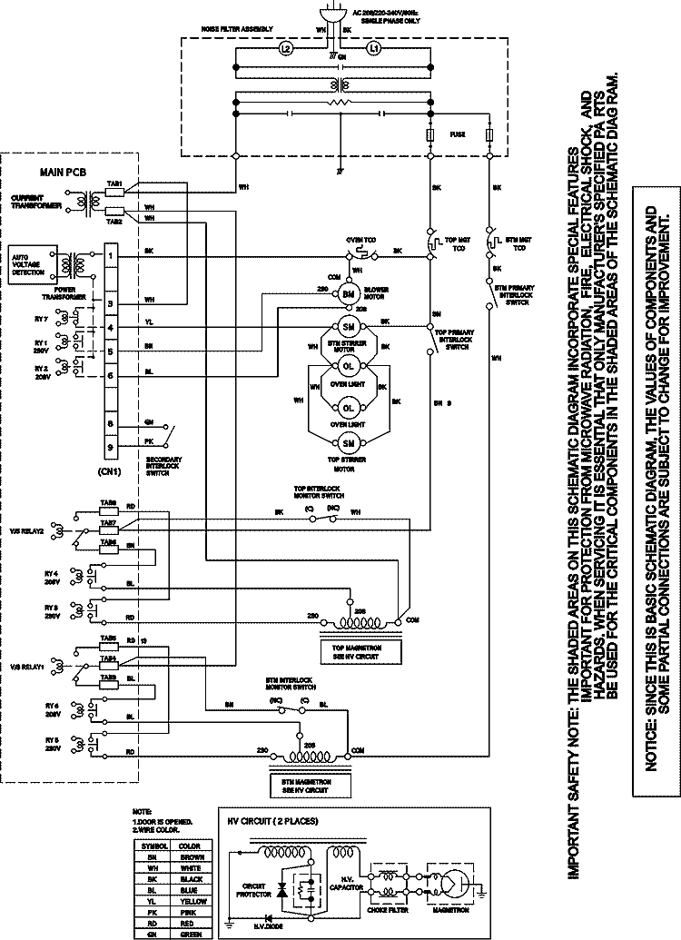 WIRING INFORMATION Diagram and Parts List for RFS18MPS P1330209M Amana Microwave