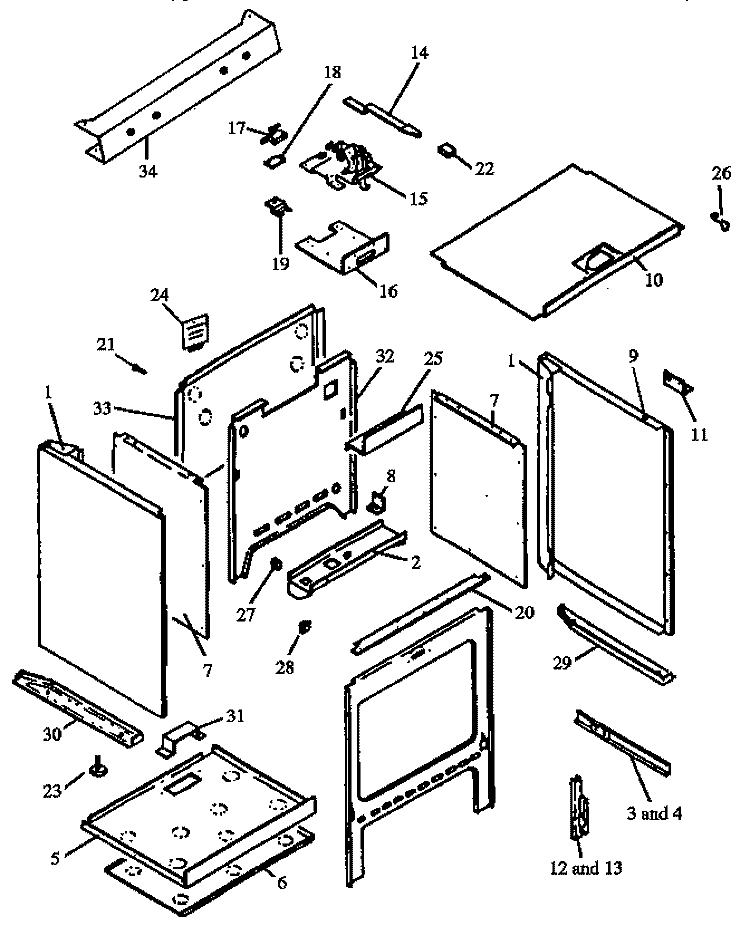 CABINET ASSY Diagram and Parts List for RSF3400UWG P1141222NWG Amana Range