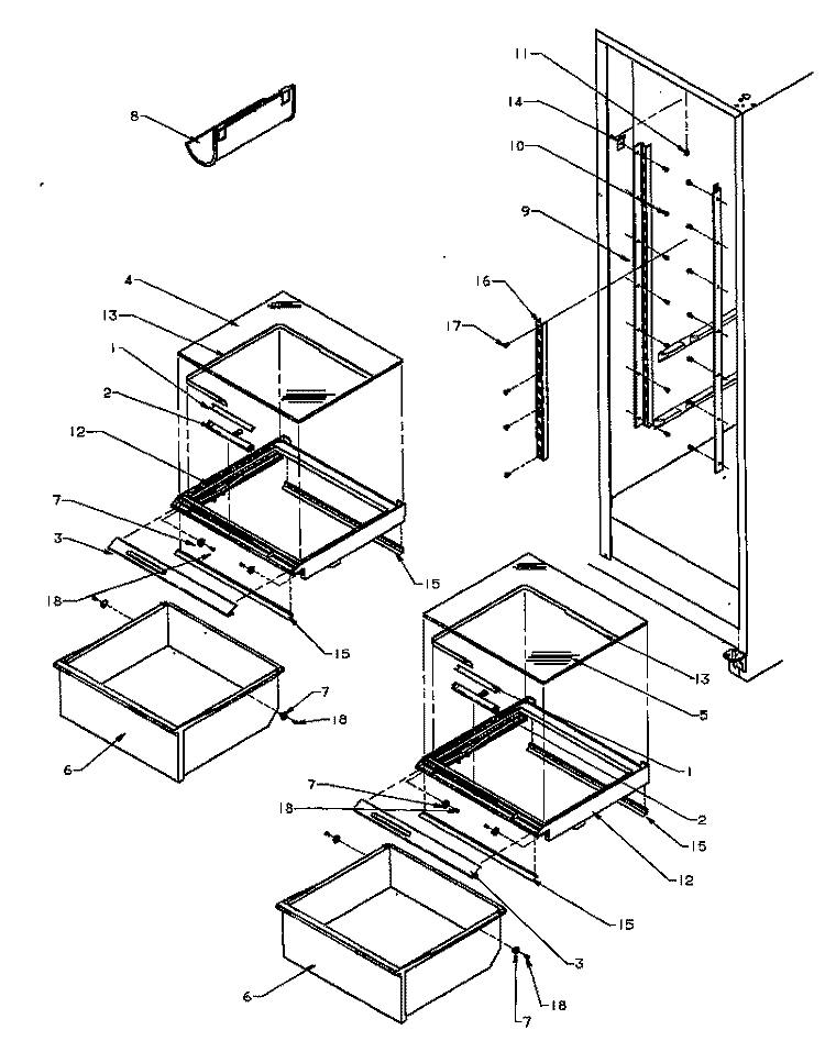 REF SHELVING AND DRAWERS Diagram and Parts List for SXD25AE P1162436W E Amana Refrigerator