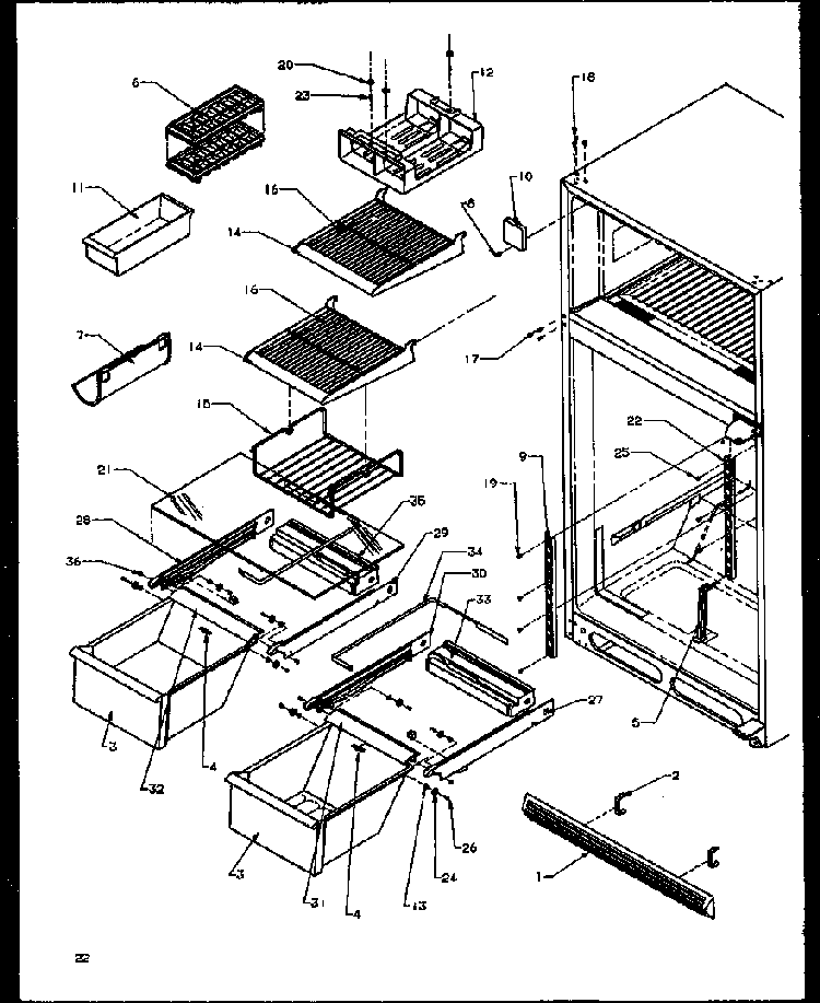 Cabinet Shelving Diagram and Parts List for TG18R2L-P1158305WL  Amana Refrigerator