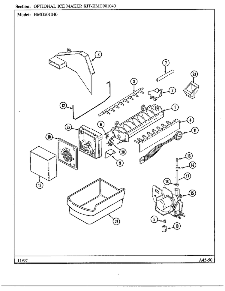 Optional Ice Maker Kit Diagram and Parts List for 501040  Admiral Refrigerator