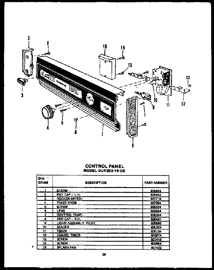 Section 19 Diagram and Parts List for DCR225-1V-OS  Caloric Dishwasher