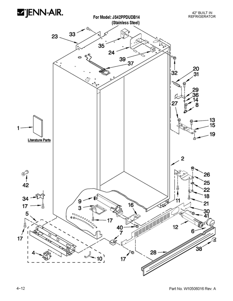 Cabinet Parts Diagram and Parts List for JS42PPDUDB14  Jenn-Air Refrigerator