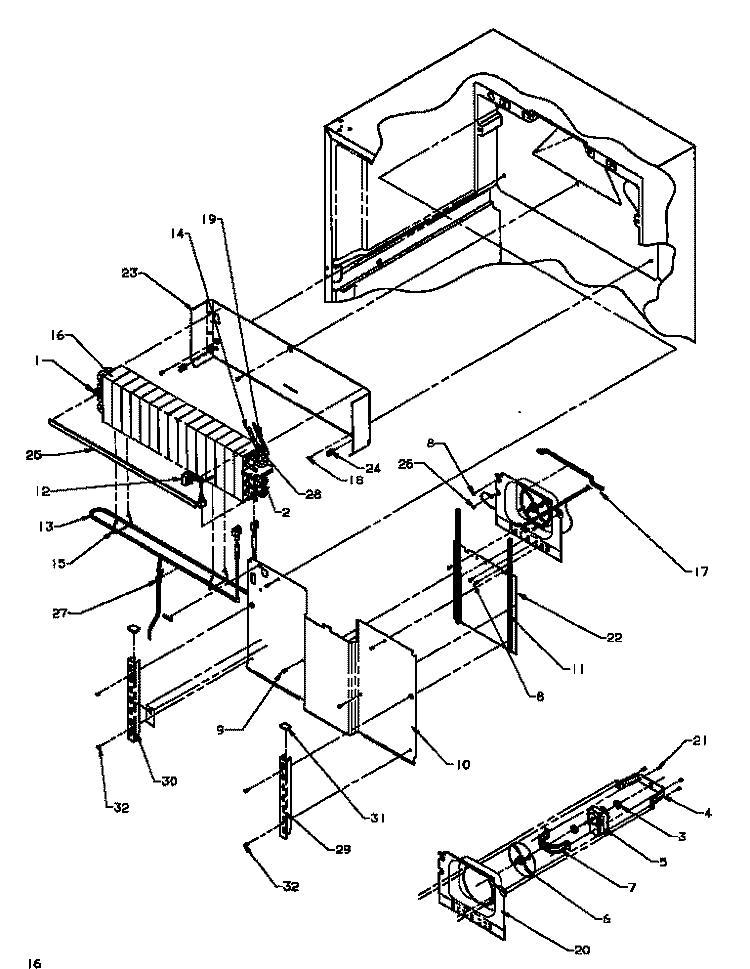 EVAP AREA Diagram and Parts List for TG18R3L P1181711W L Amana Refrigerator