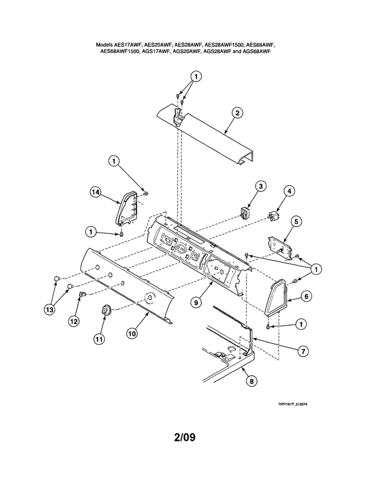 Control Panel/controls-rear Control Diagram and Parts List for AGS20AWF  Speed Queen Dryer