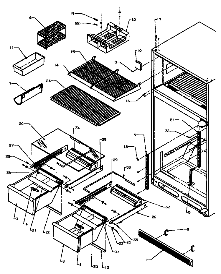 CABINET SHELVING Diagram and Parts List for TG18R2 P1181701W L Amana Refrigerator