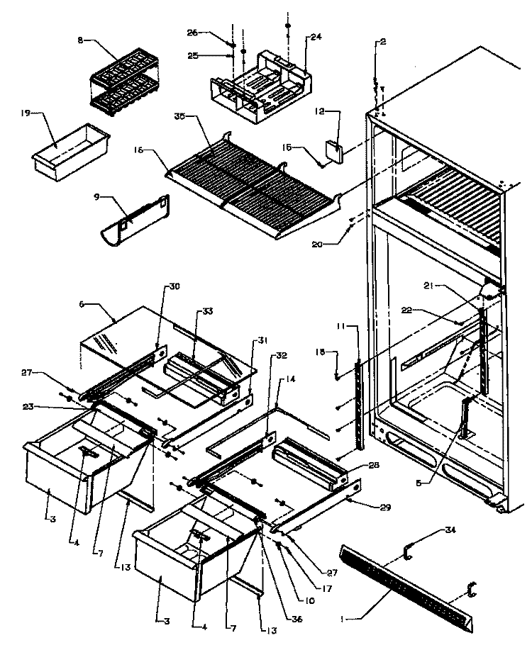 CABINET SHELVING Diagram and Parts List for TZ19R2W P1181901W W Amana Refrigerator