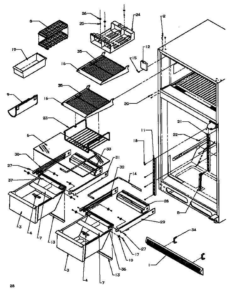 CABINET SHELVING Diagram and Parts List for TZI22R3L P1182003W L Amana Refrigerator