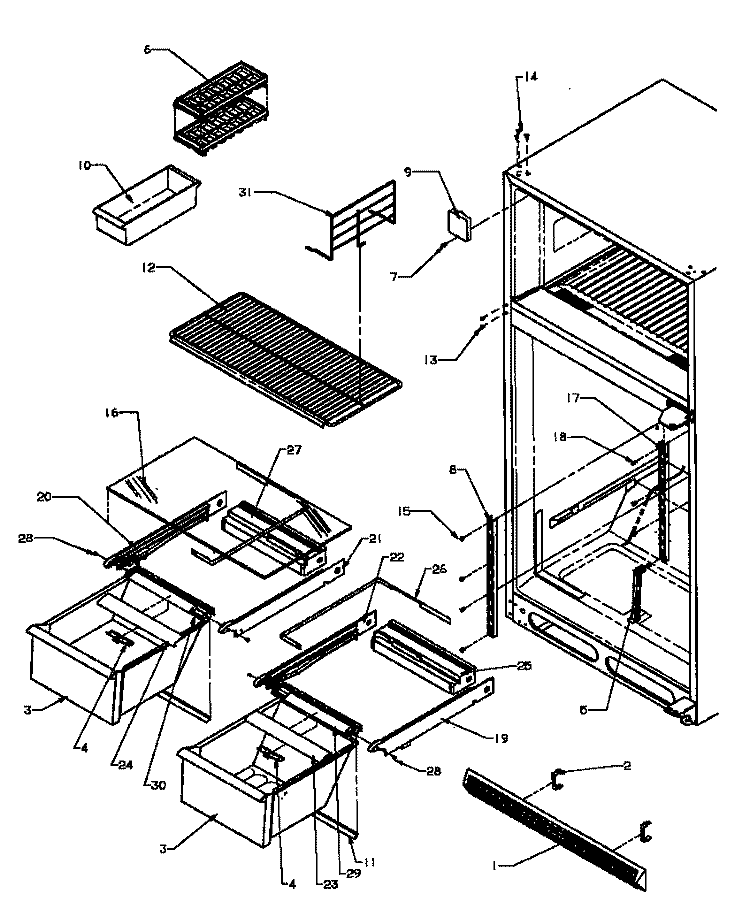 CABINET SHELVING Diagram and Parts List for TC18A3L P1181812W L Amana Refrigerator