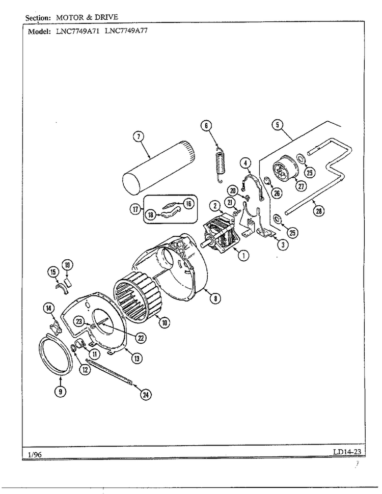 Motor And Drive Diagram and Parts List for LNC7749A77  Maytag Dryer
