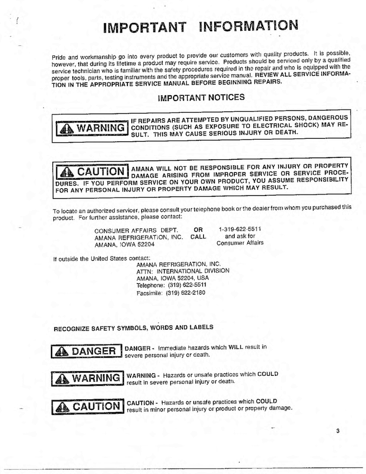 Information Diagram and Parts List for 5794  Amana Air Conditioner