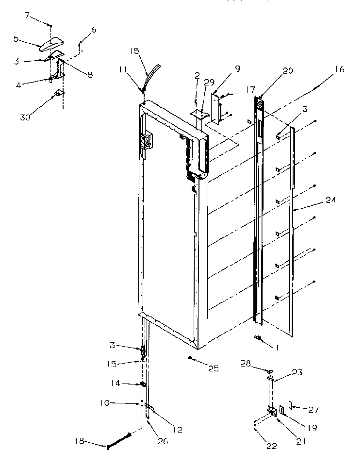 Door Hinge And Trim Diagram and Parts List for SRDE27S3W-P1190601WW  Amana Refrigerator