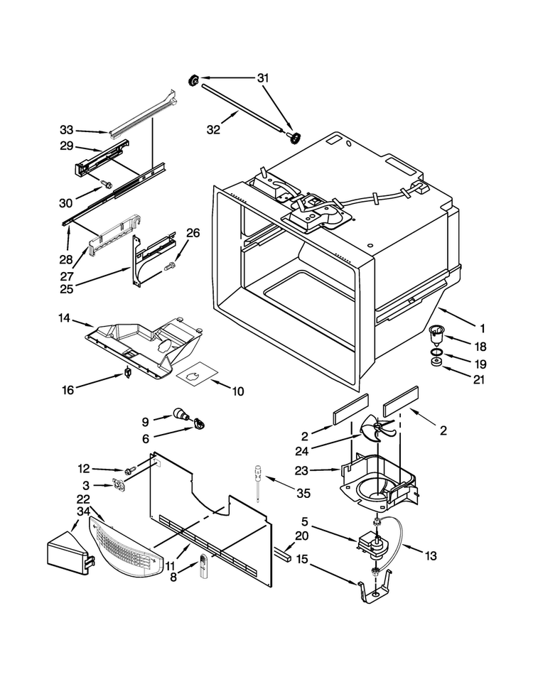 Freezer Liner Parts Diagram and Parts List for MFF2258VEW6  Maytag Refrigerator