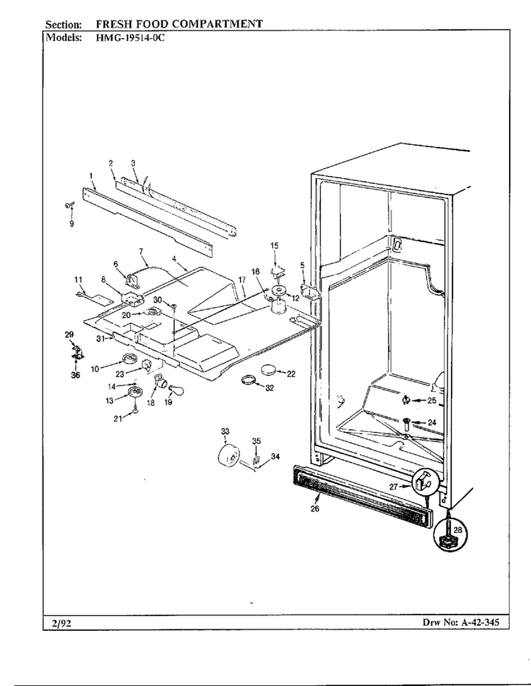 Fresh Food Compartment Diagram and Parts List for 19514-0A  Admiral Refrigerator