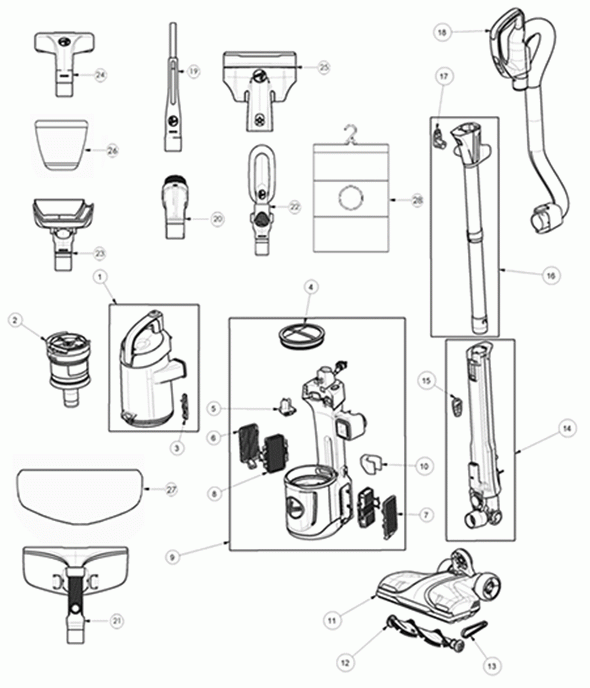 Diagram Diagram and Parts List for UH73550  Hoover Upright Vacuum