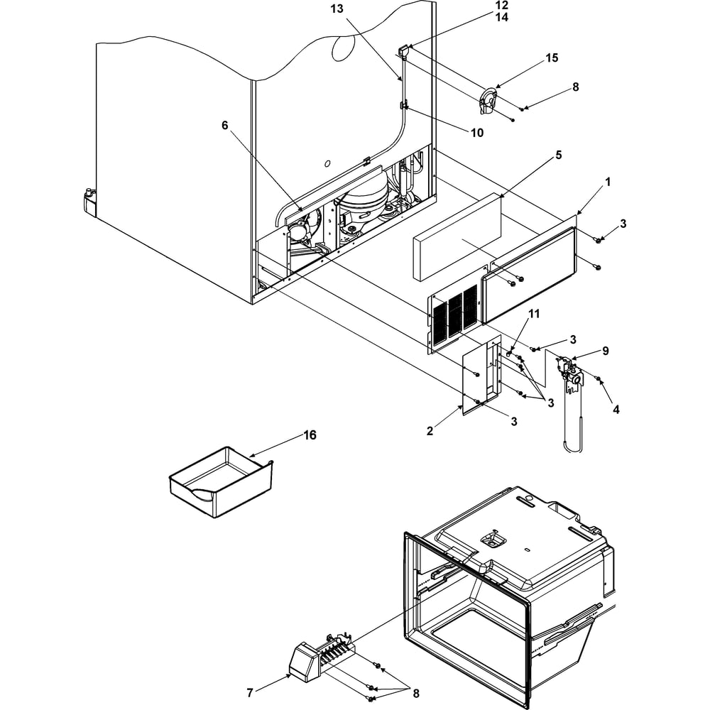 Cabinet Back Diagram and Parts List for AFF2534FEB1  Amana Refrigerator