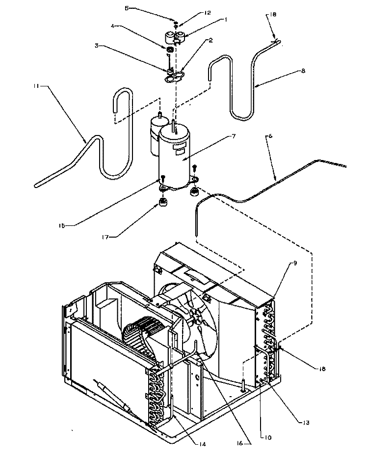 COMPRESSOR & TUBING Diagram and Parts List for C72B P1184005R Amana Air Conditioner