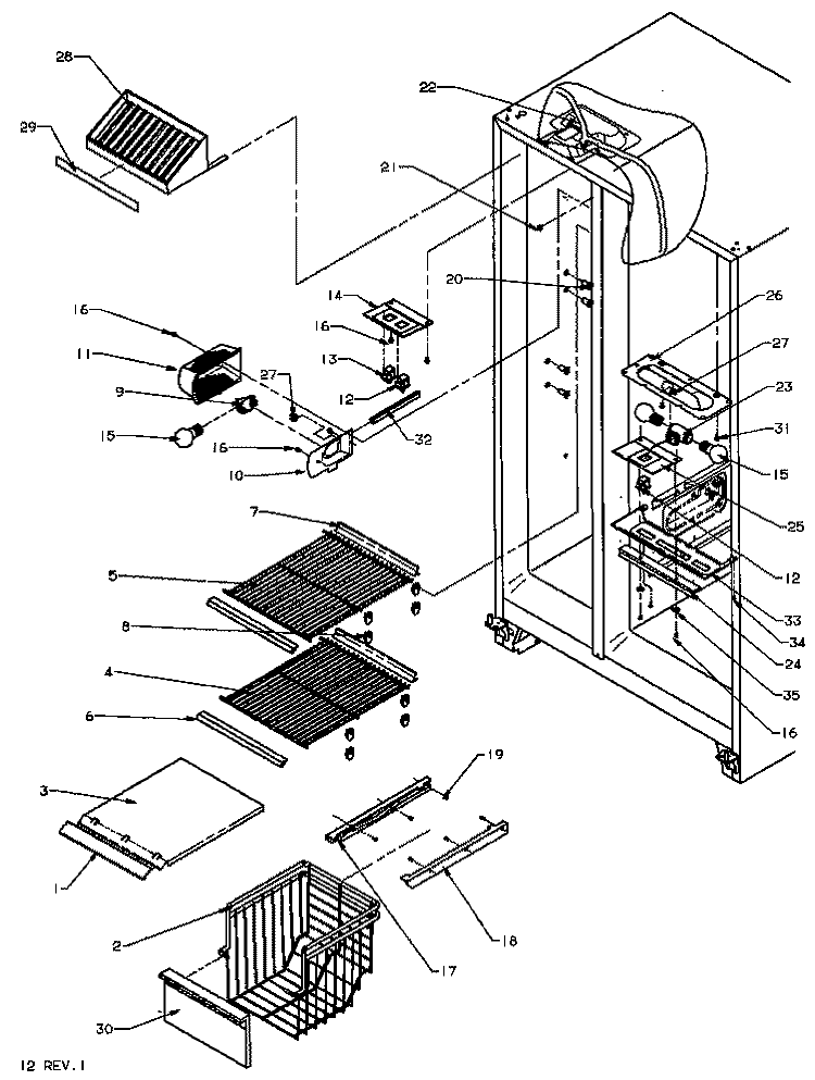 FZ SHELVING AND REF LIGHT Diagram and Parts List for SQD22NL P1181301W L Amana Refrigerator