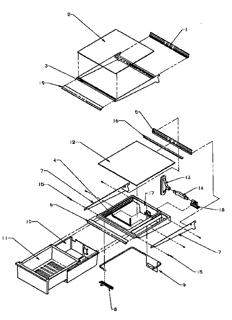 REF SHELVING AND DRAWERS Diagram and Parts List for SQD22NL P1181301W L Amana Refrigerator