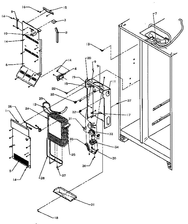 EVAP AND AIR HANDLING Diagram and Parts List for SQD22NL P1181301W L Amana Refrigerator
