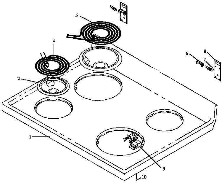 MAIN TOP ASSY Diagram and Parts List for SNE26ZZ P1142455N W Amana Cooktop