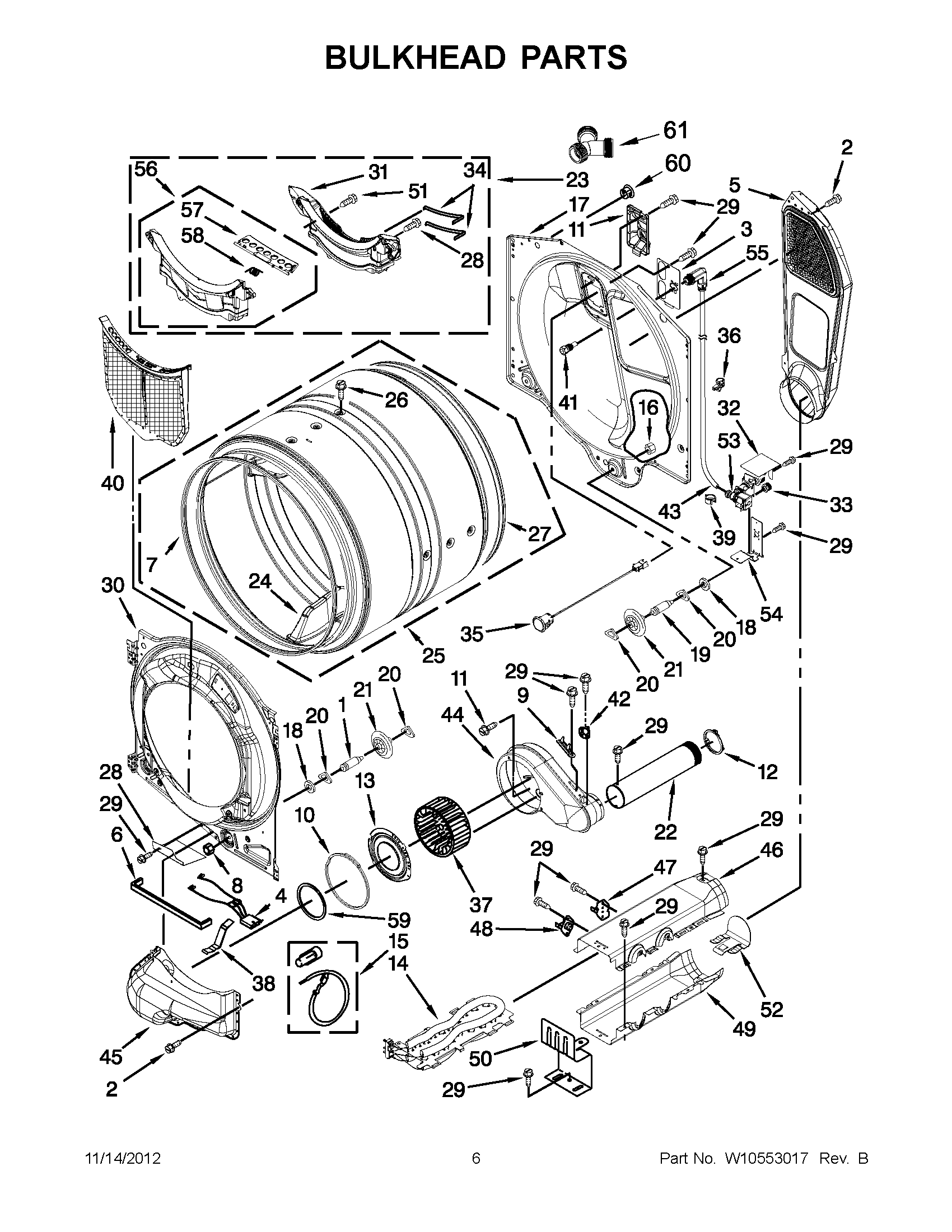 03 - BULKHEAD PARTS Diagram and Parts List for YMED8000AW0  Maytag Dryer