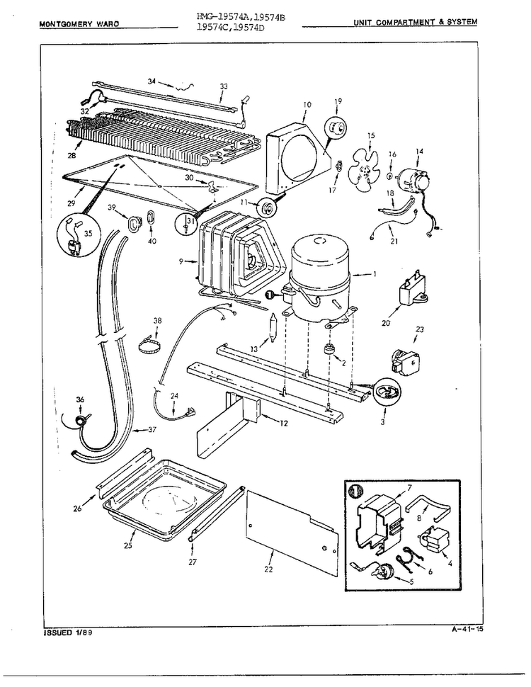Unit Compartment/system Diagram and Parts List for 19574C  Admiral Refrigerator