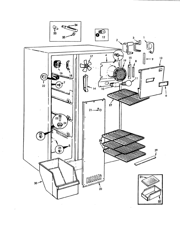 Freezer Compartment Diagram and Parts List for RC20LA-2AD-BU01A  Magic Chef Refrigerator