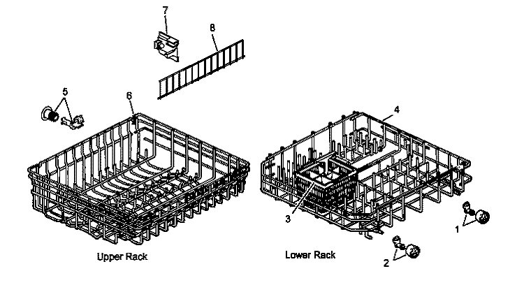 UPPER / LOWER RACK PARTS Diagram and Parts List for DDW950B P1173810W Amana Dishwasher