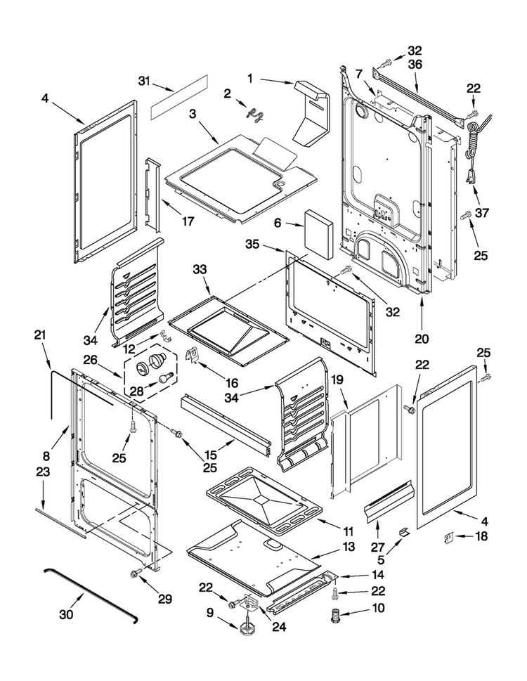 Chassis Parts Diagram and Parts List for AGG222VDB1  Amana Range