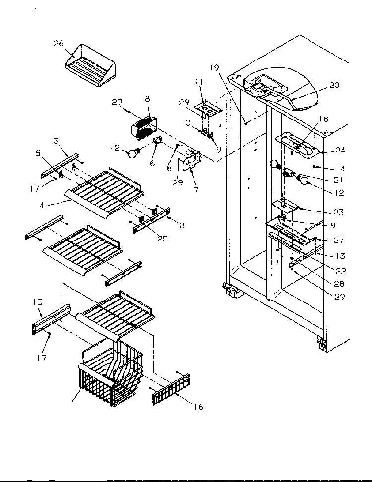 Freezer Shelving And Refrigerator Light Diagram and Parts List for SXD22S2E-P1190416WE  Amana Refrigerator