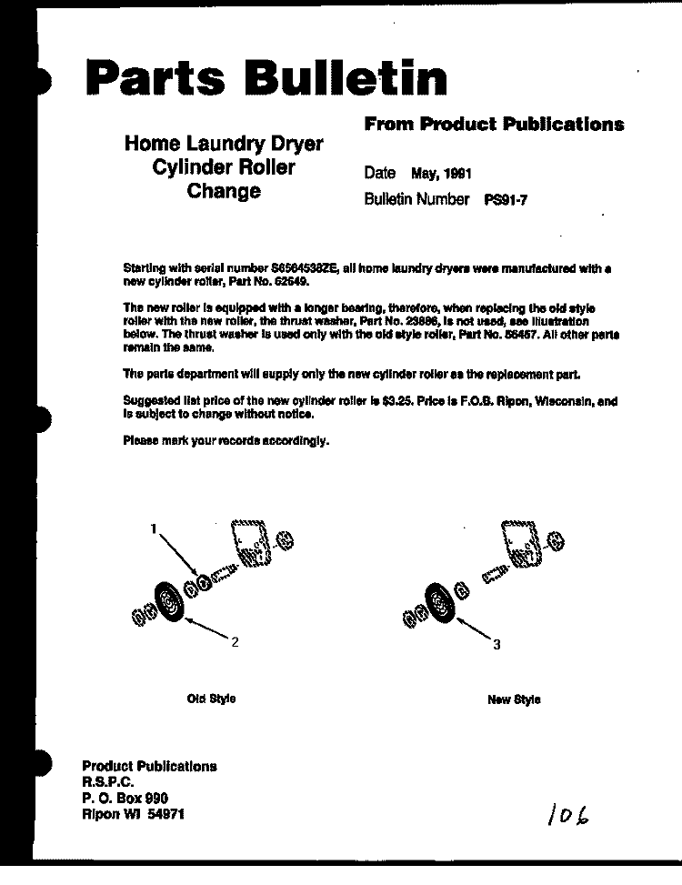 PARTS BULLETIN Diagram and Parts List for AEE933  Speed Queen Dryer
