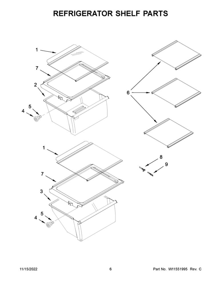 Refrigerator Shelf Parts 2 Diagram and Parts List for ASI2175GRW07  Amana Refrigerator