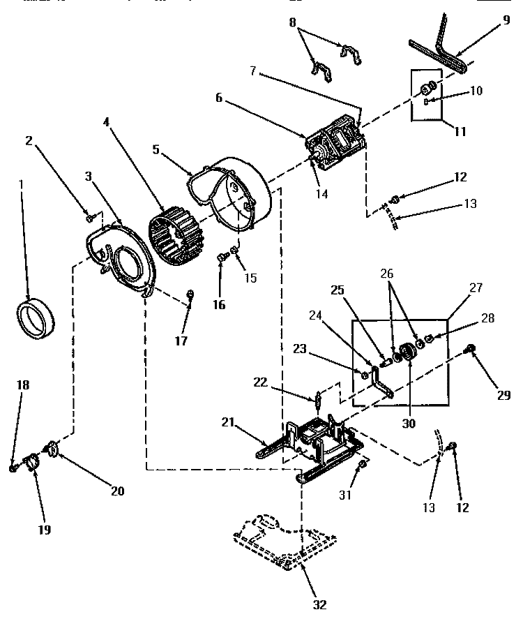 MOTOR, EXHAUST FAN AND BELT Diagram and Parts List for AEM633  Speed Queen Dryer