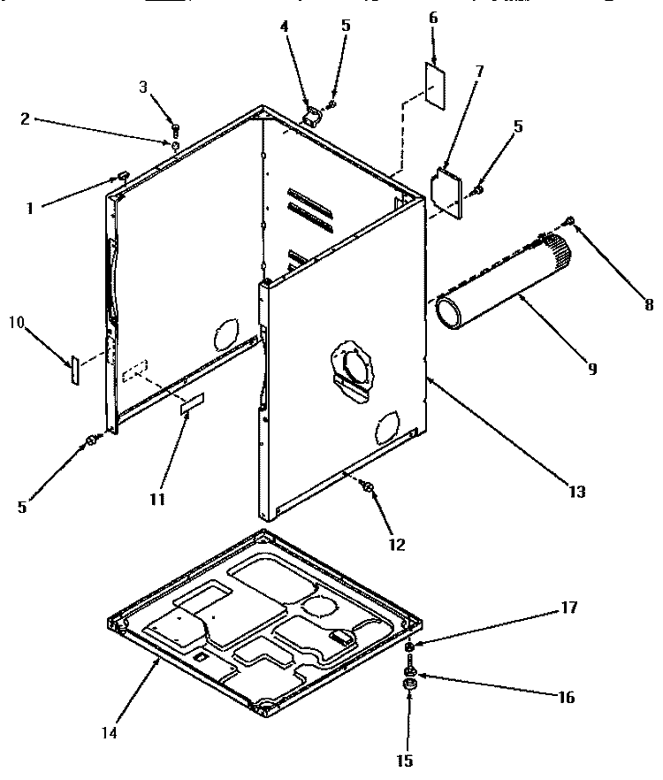 CABINET, EXHAUST DUCT AND BASE Diagram and Parts List for AG5419  Amana Dryer