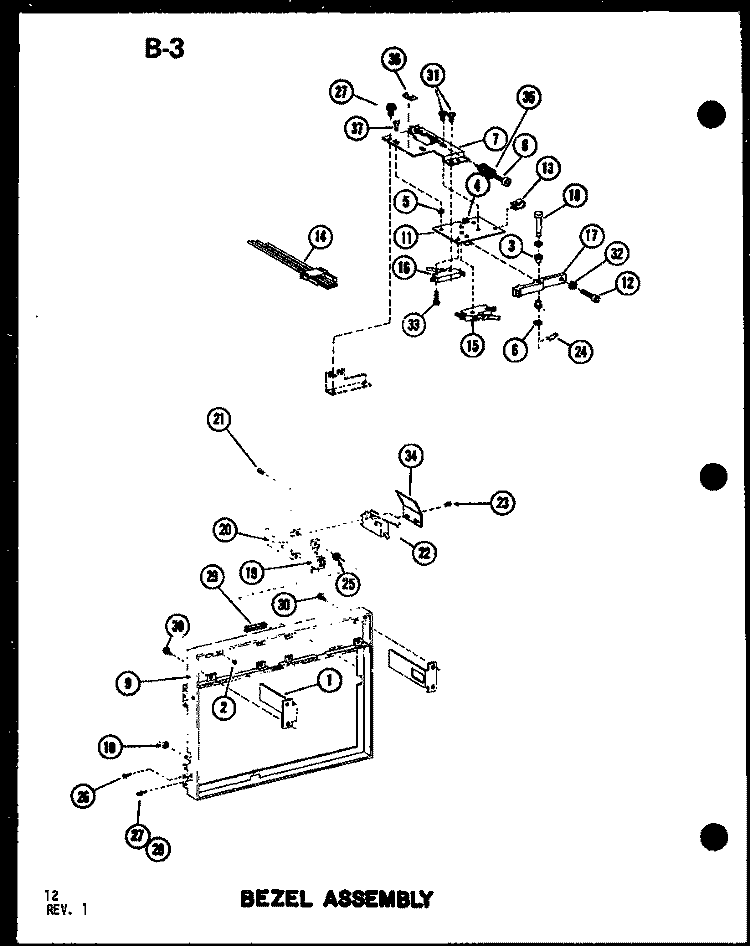 BEZEL ASSY Diagram and Parts List for RC14T P7382408M Amana Microwave