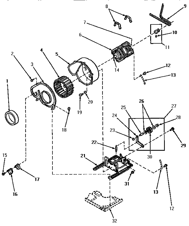 MOTOR, EXHAUST FAN AND BELT Diagram and Parts List for AG4419  Speed Queen Dryer
