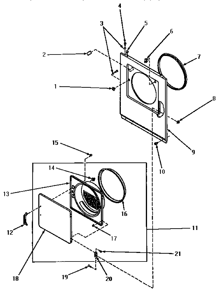 LOADING DOOR, FRONT PANEL AND SEALS Diagram and Parts List for AE4413  Speed Queen Dryer