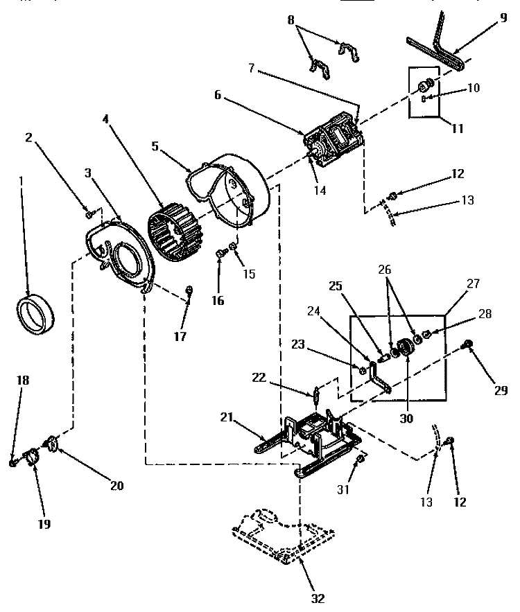 MOTOR, EXHAUST FAN AND BELT Diagram and Parts List for AE4413  Speed Queen Dryer