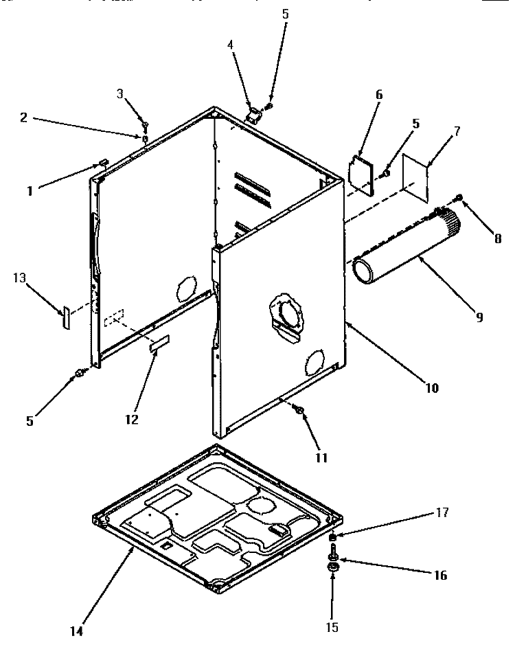 CABINET, EXHAUST DUCT AND BASE Diagram and Parts List for AE4413  Speed Queen Dryer