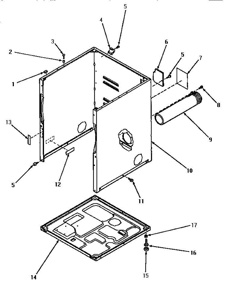 CABINET, EXHAUST DUCT AND BASE Diagram and Parts List for AE3413  Speed Queen Dryer