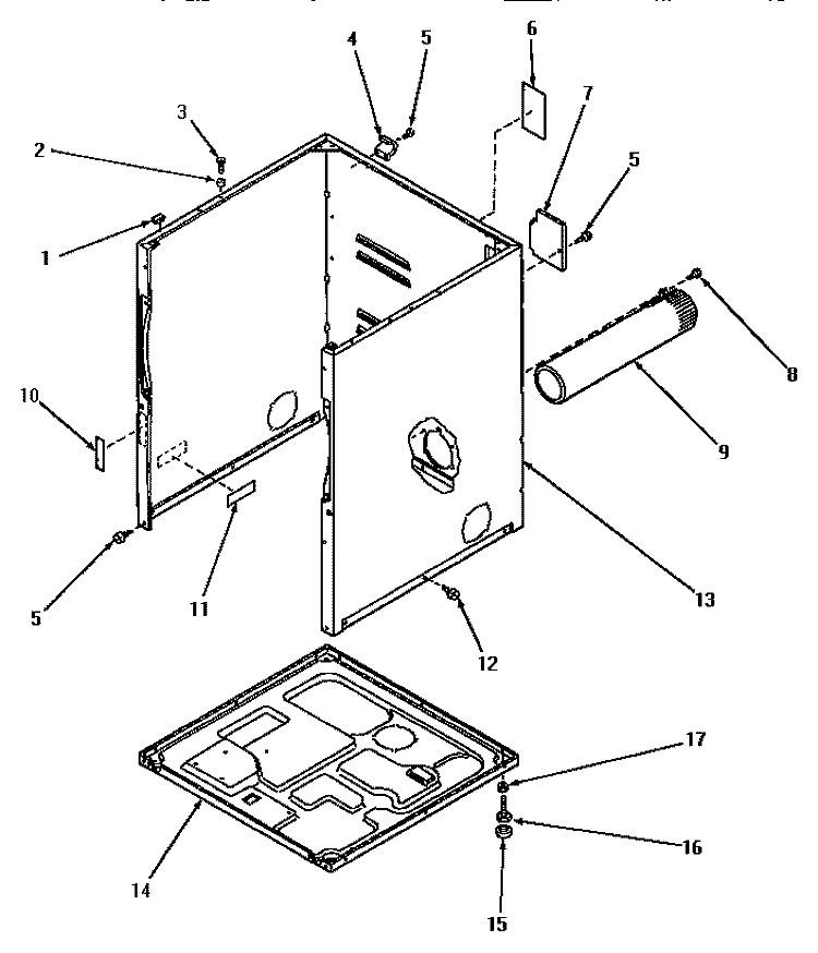 CABINET, EXHAUST DUCT AND BASE Diagram and Parts List for AG3419  Amana Dryer