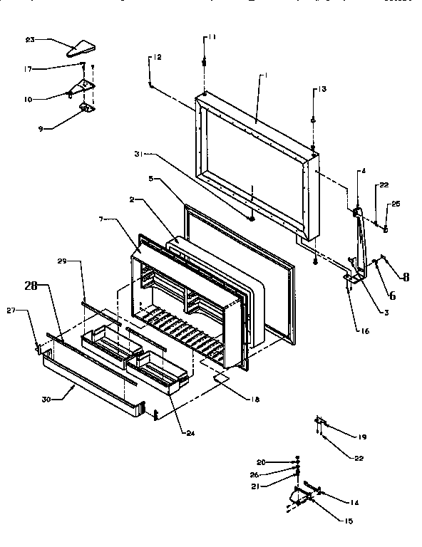 Freezer Door Diagram and Parts List for TXI22R2-P1168014W  Amana Refrigerator