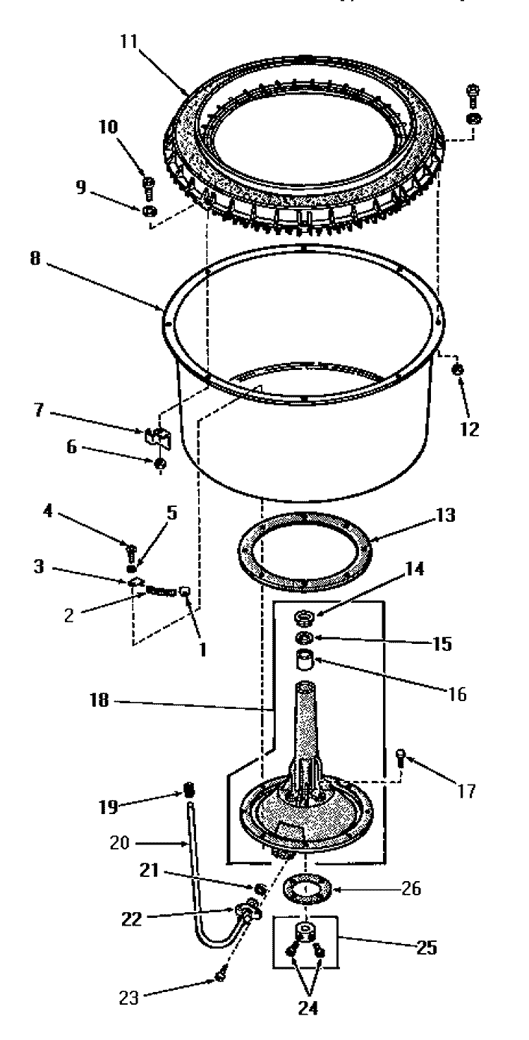 AGITATOR POST AND SPIN TUB Diagram and Parts List for DA9000  Speed Queen Washer