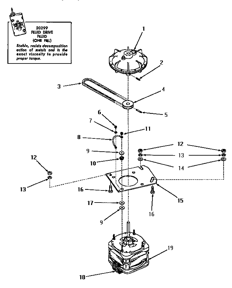 MOTOR AND FLUID DRIVE Diagram and Parts List for DA9000  Speed Queen Washer