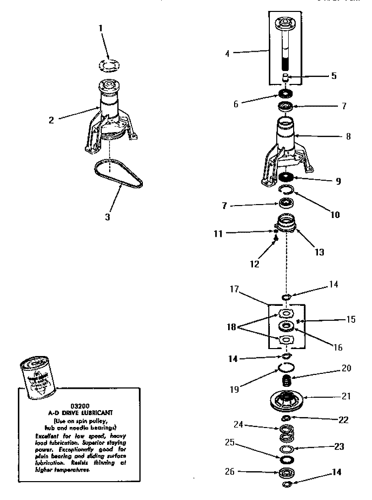 MAIN BEARING ASSY Diagram and Parts List for DA9000  Speed Queen Washer