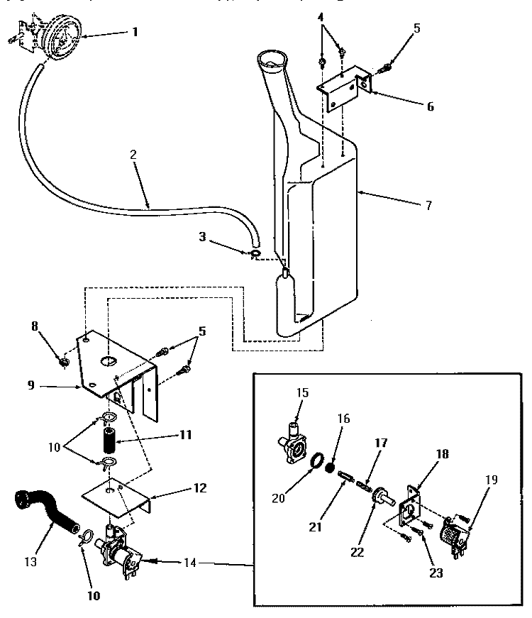 RESERVOIR AND DRAIN VALVE Diagram and Parts List for DA1040  Speed Queen Washer