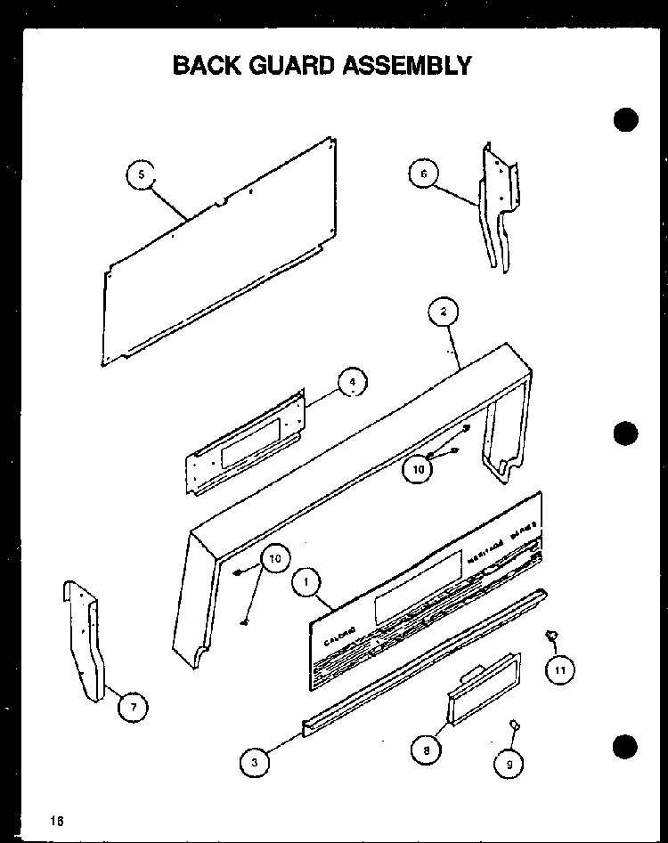 Back Guard Assembly Diagram and Parts List for RLS359UOFC-P1141107NW  Caloric Range