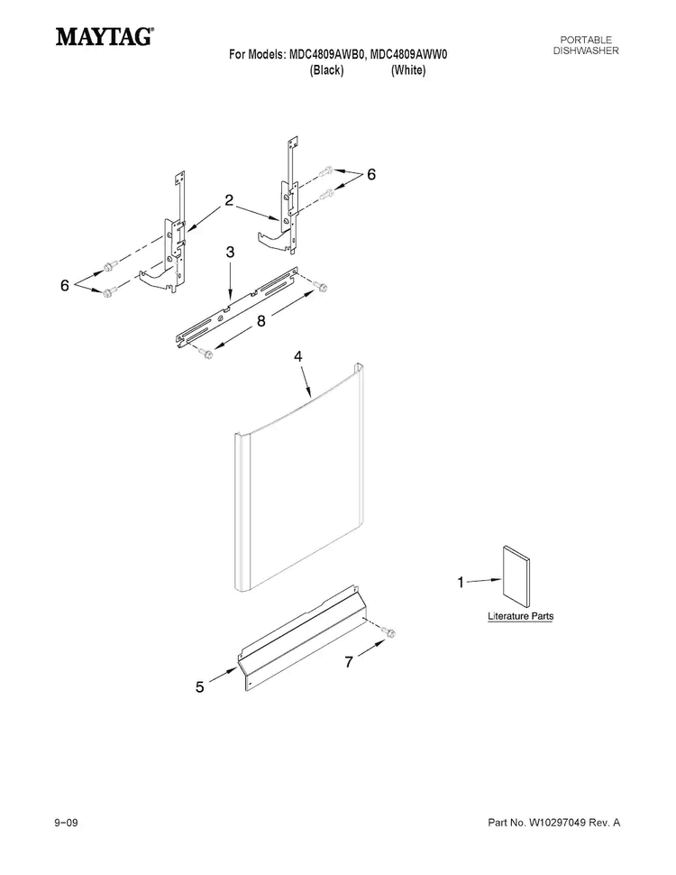 Door And Panel Parts Diagram and Parts List for MDC4809AWB0  Maytag Dishwasher