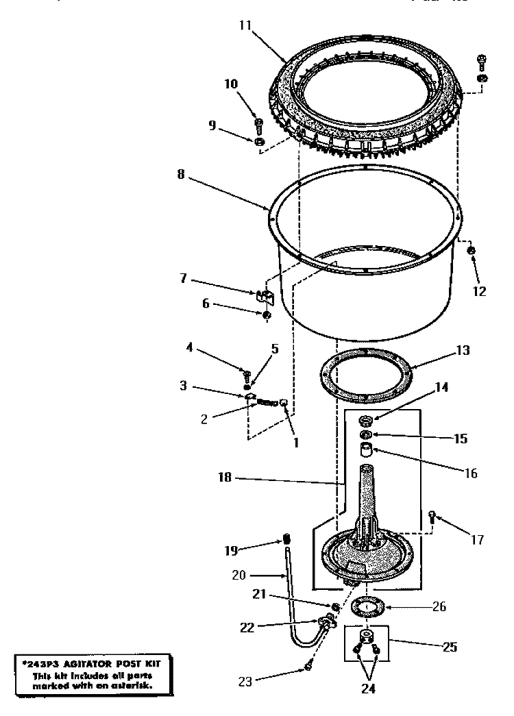 AGITATOR POST AND SPIN TUB Diagram and Parts List for DA3500  Speed Queen Washer